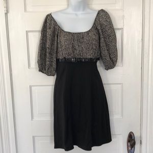 Black and gray shift dress with belt
